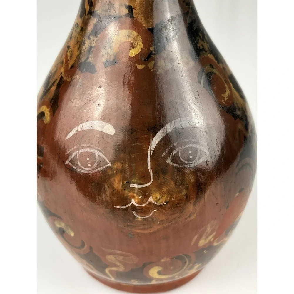 Tonala Pottery Vase Sun Angel Ortiz Gabriel Mexico Handpainted 5.75